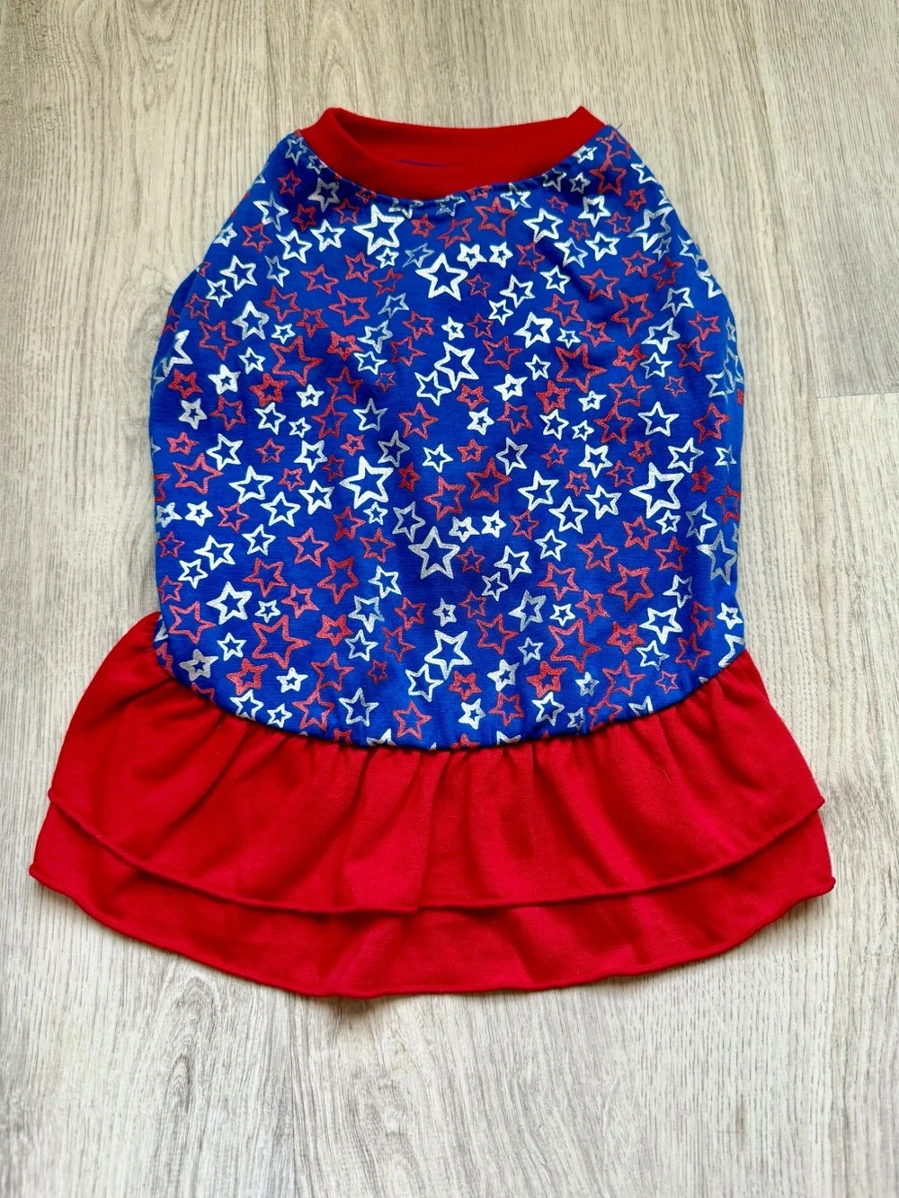 Red, Blue & Silver Star Printed Ruffled - Pet/Small Dog Dress Top - size SM
